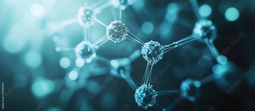 Abstract 3D background featuring molecular technology with polygonal shapes interconnected dots and lines Data connectivity and visualization concept Abstract 3D background featuring molecular technology with polygonal shapes interconnected dots and lines Data connectivity and visualization concept