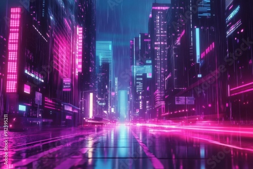 Urban Pulse: The Animated Cityscape's Vibrant Heartbeat with Neon Lights and Bustling Streets