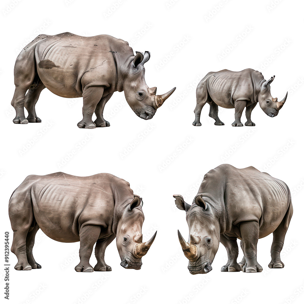 Obraz premium set photo of rhinoceros isolated on white transparant background