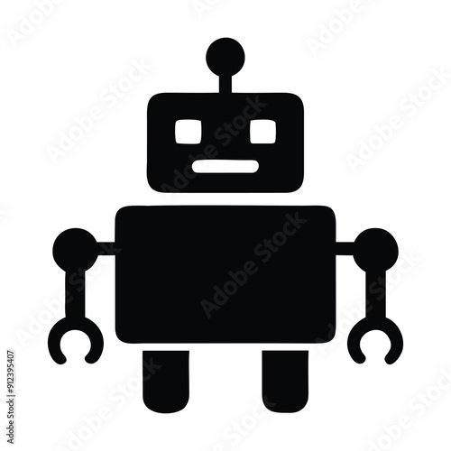 Black and white robot icon illustration. Vector illustration
