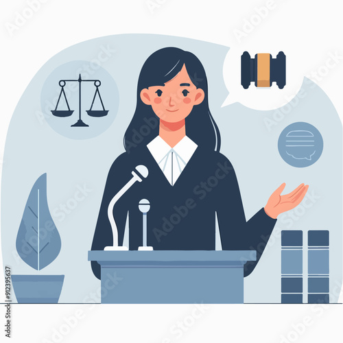 flat illustration of judicial characters, judge, lawyer