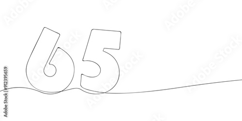A single line drawing of a sixty five symbol. Continuous line sixty fifth number icon. One line icon. Vector illustration.