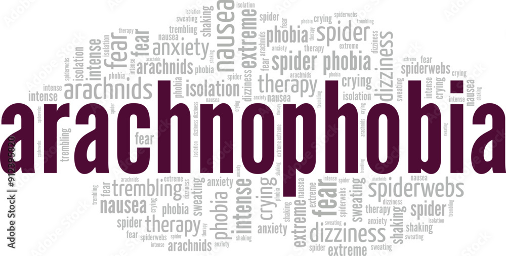 Fototapeta premium Arachnophobia: Fear of Spiders word cloud conceptual design isolated on white background.