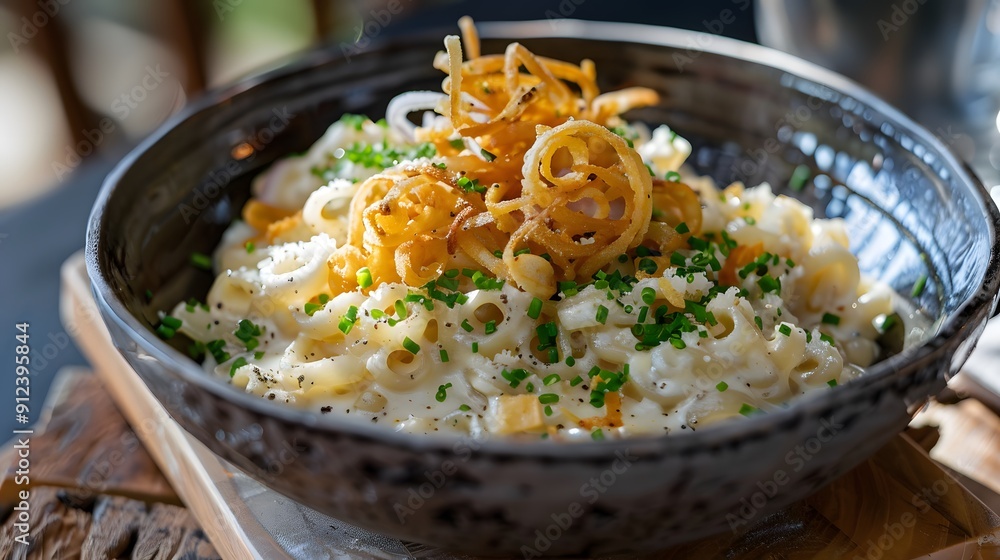 Spaetzle in a bowl garnished with grated cheese Spaetzle in a bowl garnished with grated cheese