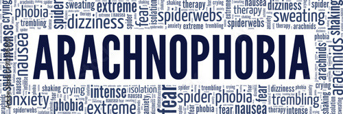 Arachnophobia: Fear of Spiders word cloud conceptual design isolated on white background.