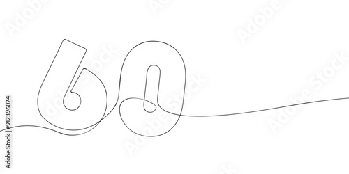 A single line drawing of a sixty symbol. Continuous line sixtieth number icon. One line icon. Vector illustration.
