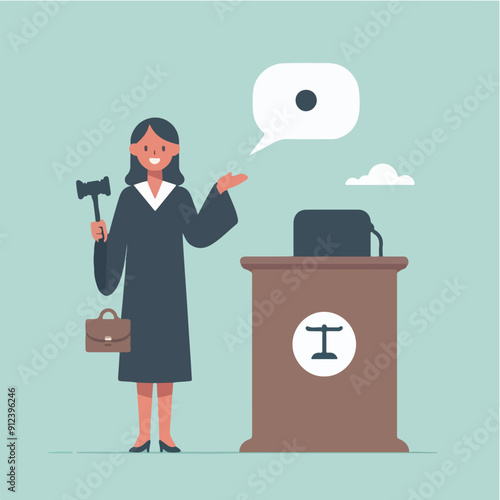 flat illustration of judicial characters, judge, lawyer