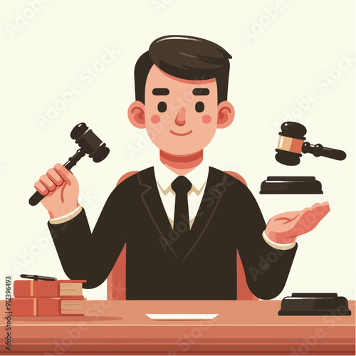flat illustration of judicial characters, judge, lawyer