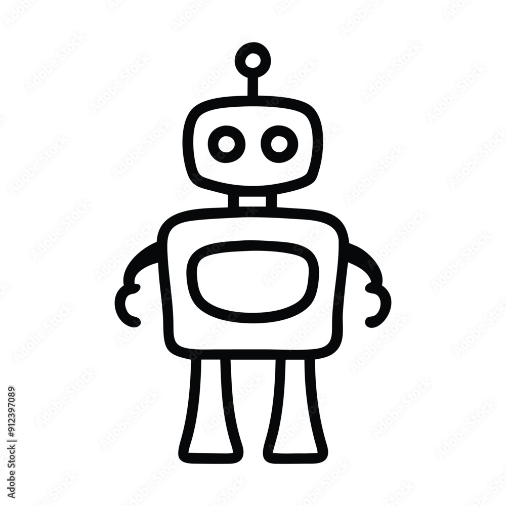 Simple black and white line drawing of a robot. Vector illustration Simple black and white line drawing of a robot. Vector illustration