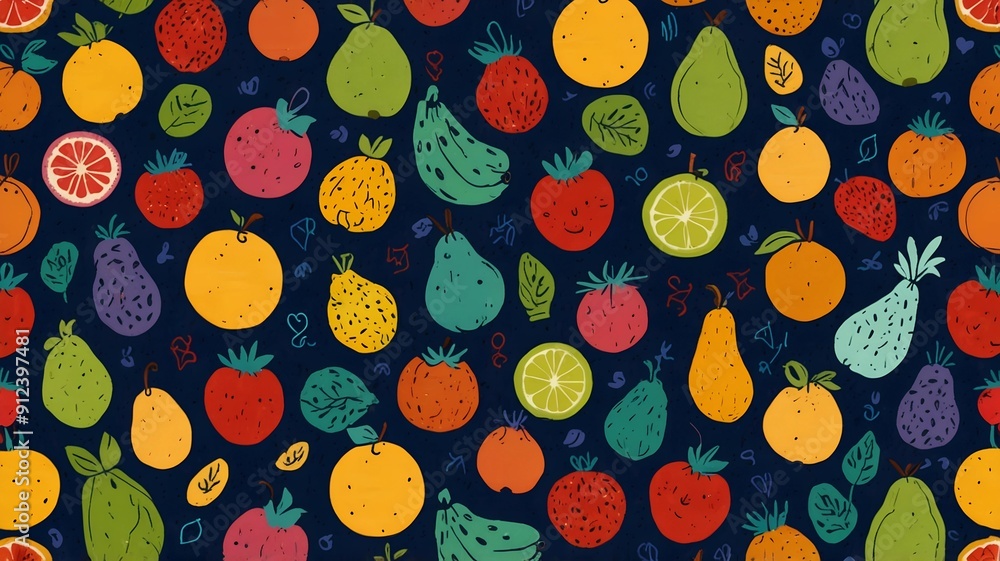 fruit pattern on black background, AI generated fruit pattern on black background, AI generated