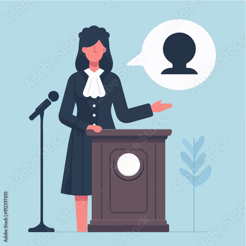 flat illustration of judicial characters, judge, lawyer
