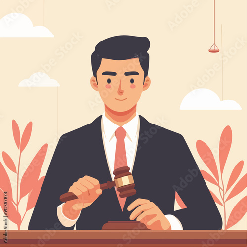 flat illustration of judicial characters, judge, lawyer