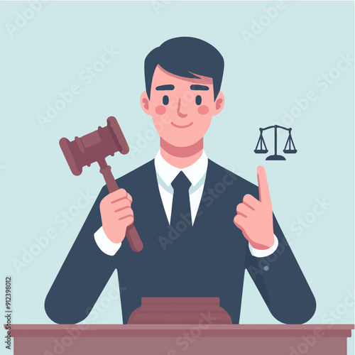 flat illustration of judicial characters, judge, lawyer