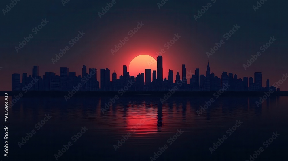 Sunset over metropolitan skyline, designated text area, website banner, city progress Sunset over metropolitan skyline, designated text area, website banner, city progress