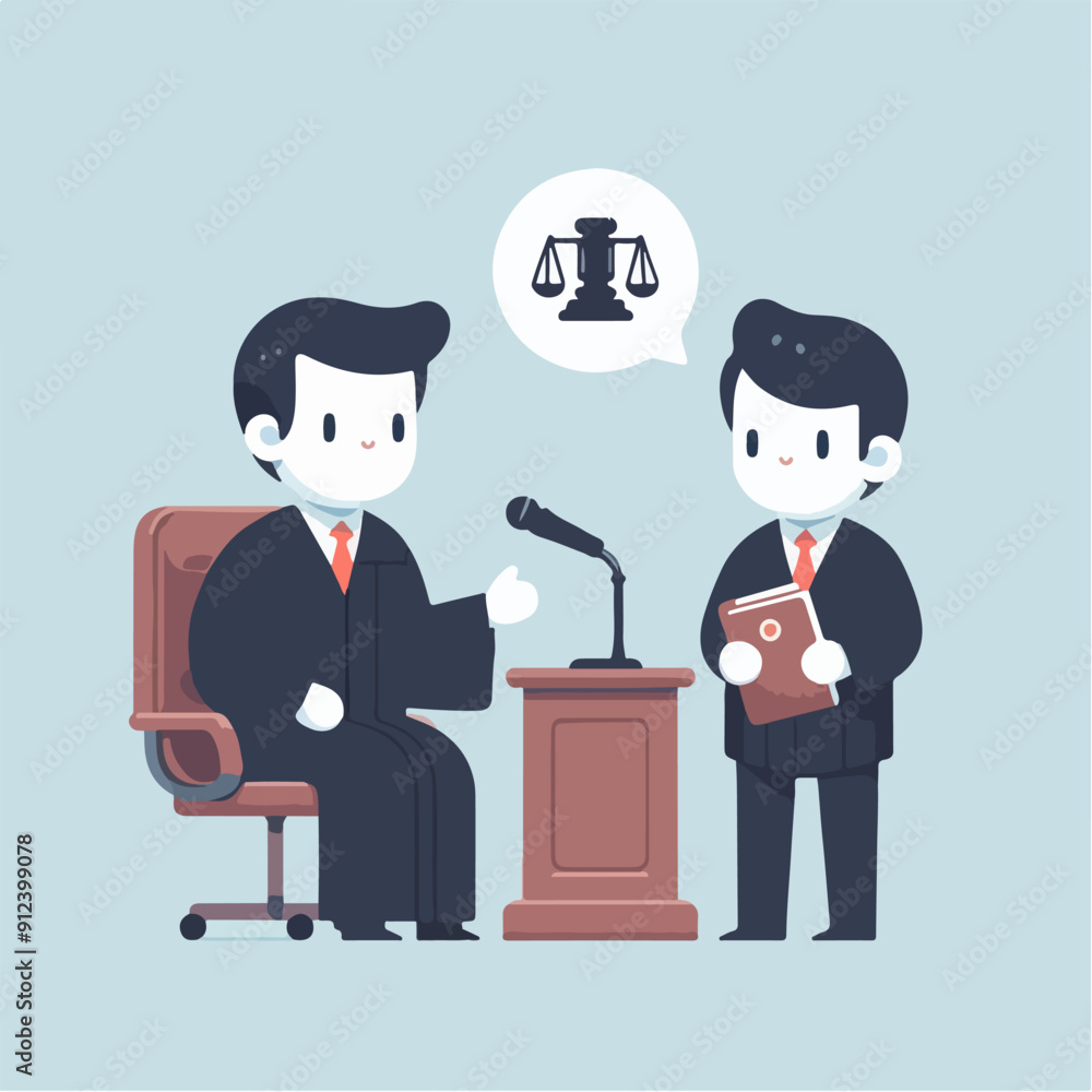 flat illustration of judicial characters, judge, lawyer flat illustration of judicial characters, judge, lawyer