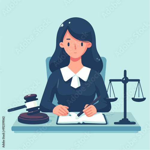 flat illustration of judicial characters, judge, lawyer