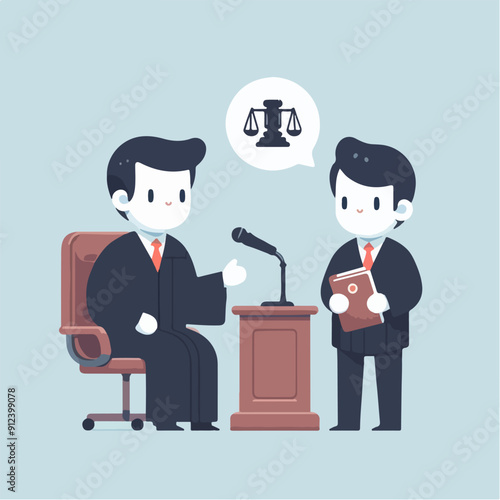 flat illustration of judicial characters, judge, lawyer