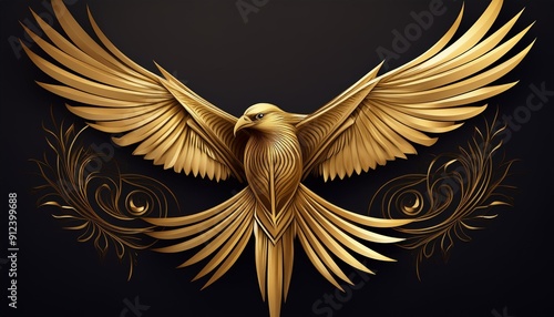 Design a minimalist logo of a golden kite bird in mid-flight.