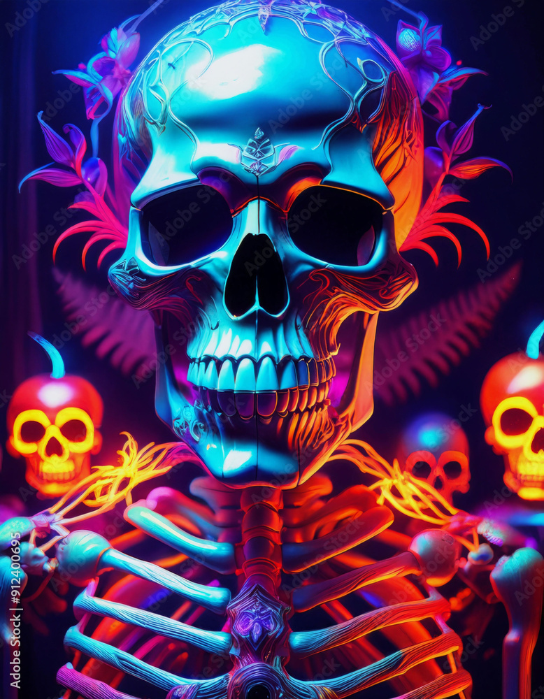 skeleton with a vivid head and neck of halloween skeleton with a vivid head and neck of halloween