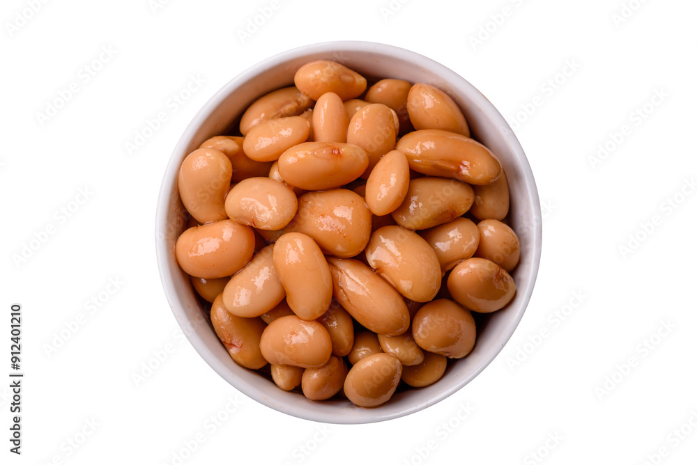 Delicious nutritious canned beans in tomato, with salt and spices Delicious nutritious canned beans in tomato, with salt and spices
