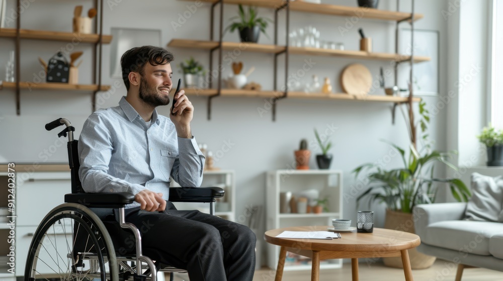 The man in wheelchair talking The man in wheelchair talking