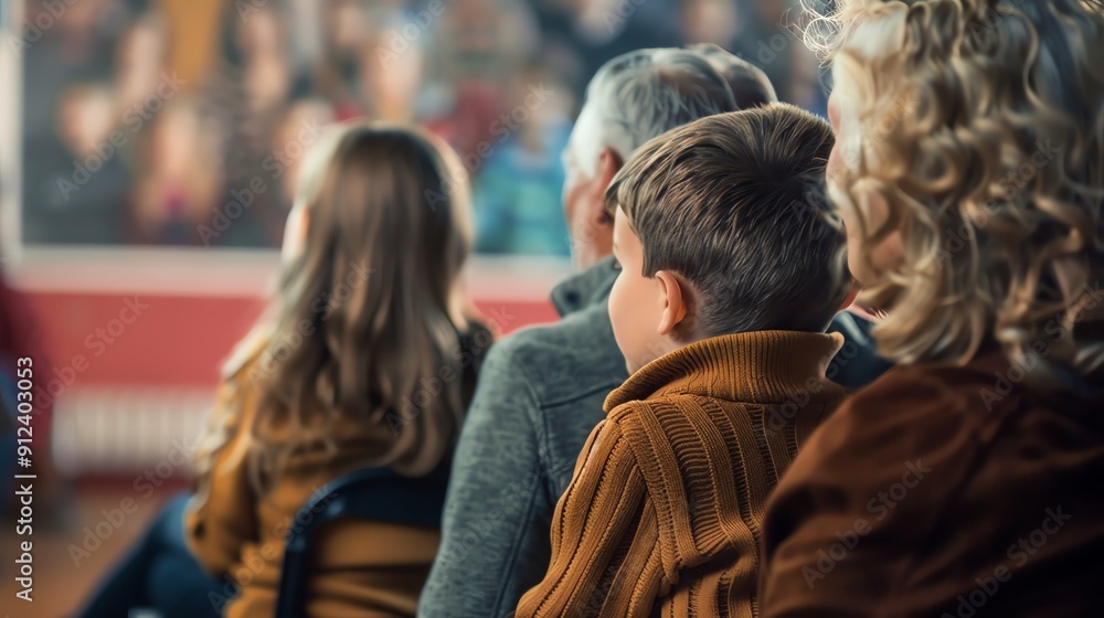 A group of people are watching a performance, seated in the audience. A group of people are watching a performance, seated in the audience.