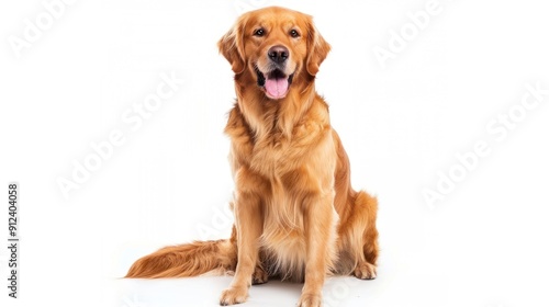 A funny golden retriever is laying on a white background