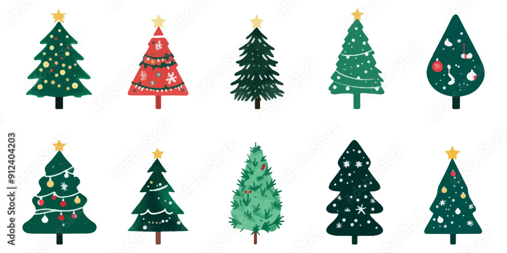 Obraz premium Set of Christmas tree vector icons isolated on white background