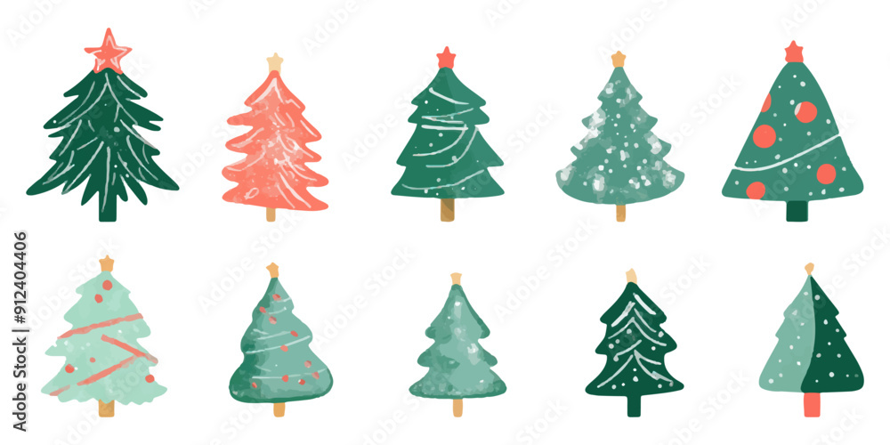 Obraz premium Set of Christmas tree vector icons isolated on white background
