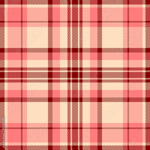Colour check plaid textile, nice vector fabric seamless. Revival pattern background tartan texture in bisque and red colors.