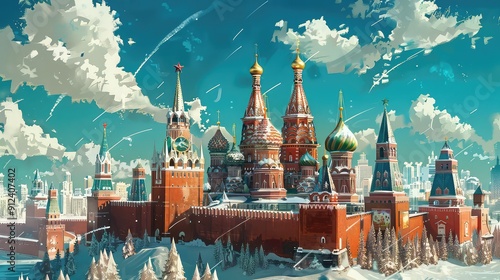  Illustration Of Russian Landmarks. Generative AI