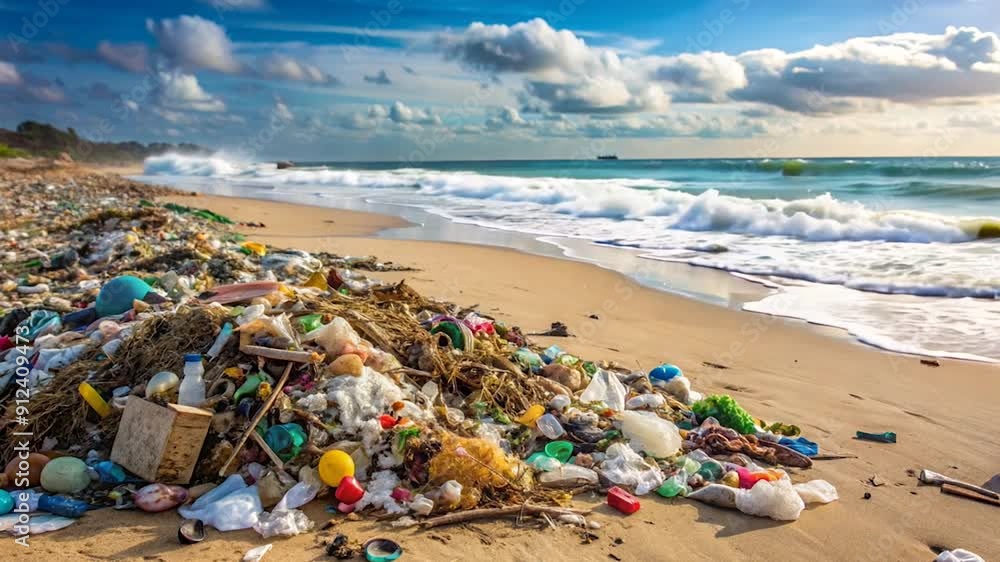 Ocean Plastic Pollution on Beach. Ocean Plastic Pollution on Beach.