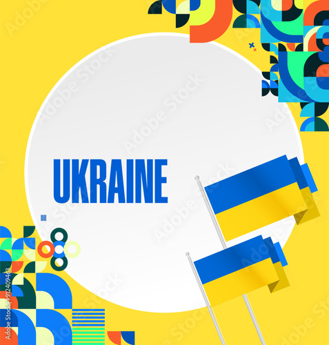 Ukraine National Day square banner. Modern geometric background with colorful style for Ukrainian Day. Happy Independence Day of Ukraine greeting card cover in flag colors. Happy national day