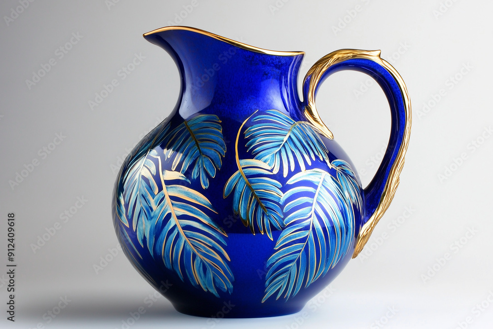 Cobalt Elegance: Hand-Fashioned Pitcher with Floral Decor Cobalt Elegance: Hand-Fashioned Pitcher with Floral Decor
