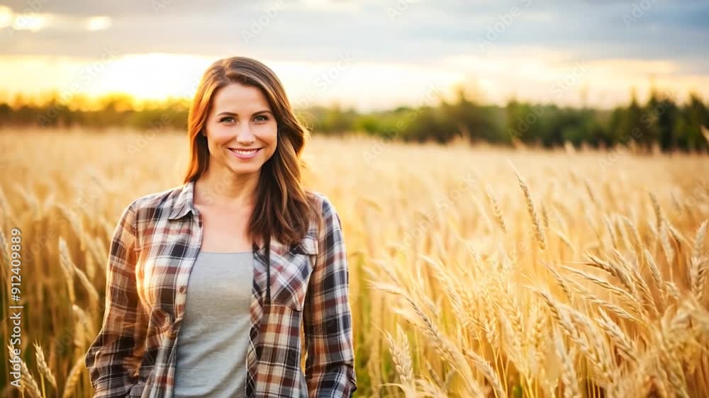 Happy Woman in Wheat Field at Sunset. Happy Woman in Wheat Field at Sunset.