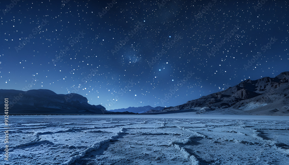 low angle wide shot of the salt flats in Arizona at night, the stars are visible low angle wide shot of the salt flats in Arizona at night, the stars are visible