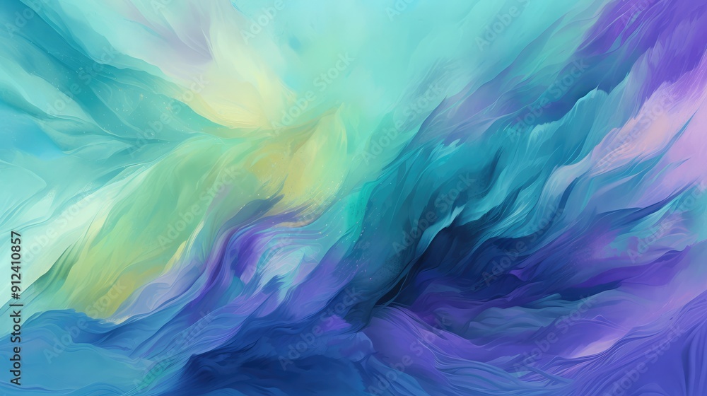 Abstract design background painted with bold brush strokes in blue, green and purple accent. Abstract design background painted with bold brush strokes in blue, green and purple accent.