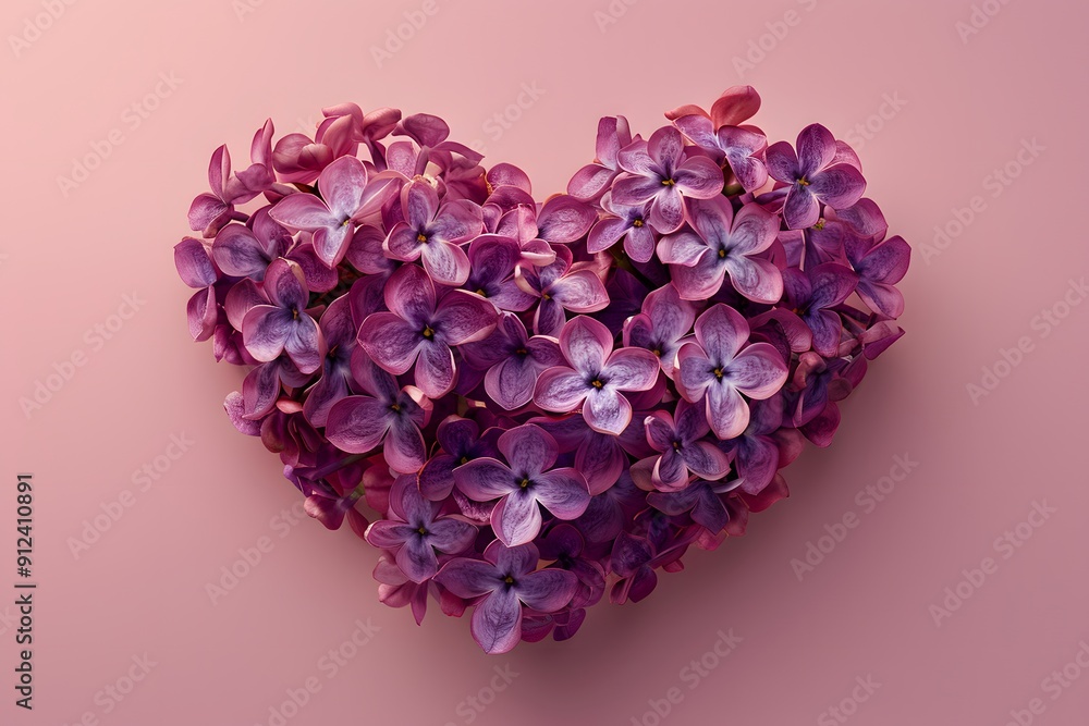 Heart-Shaped Arrangement of Purple Lilac Flowers on a Soft Pink Background - Ideal for Romantic and Floral Themes Heart-Shaped Arrangement of Purple Lilac Flowers on a Soft Pink Background - Ideal for Romantic and Floral Themes