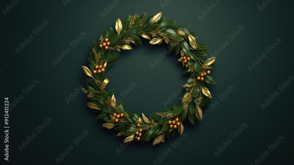 Simple classic christmas wreath with holly on emerald green background. Simple classic christmas wreath with holly on emerald green background.