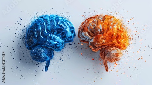 Left and right human brain with social infographic on logical side. Creative half and logic half of human mind. Vector illustration aboud social communication and business work photo