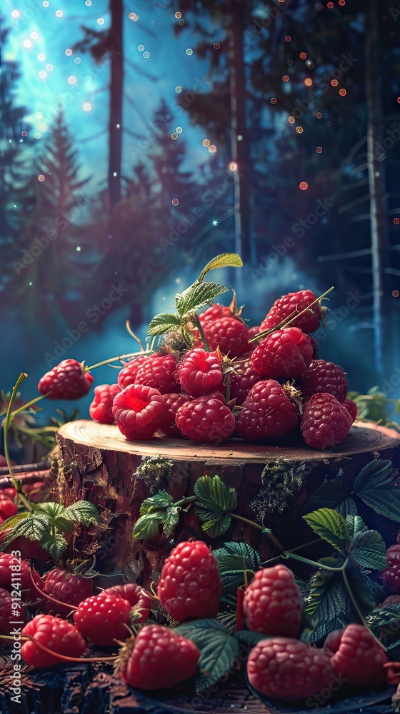 Podium with Raspberry and Twilight Light. AI generated illustration Podium with Raspberry and Twilight Light. AI generated illustration