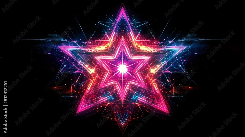 Vibrant Neon Star Design With Colorful Light Effects at Night Vibrant Neon Star Design With Colorful Light Effects at Night