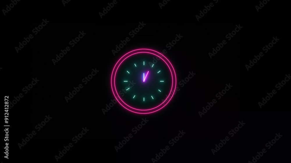 Clock Icon Neon glowing animated clock icon that plays a 12 hour loop on a black background. Clock Icon Neon glowing animated clock icon that plays a 12 hour loop on a black background.