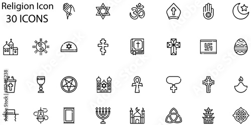 Set of Religion icons. Line art style icons bundle. vector illustration