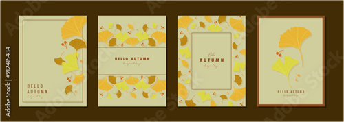 秋の紅葉   素材セット フレーム 背景 ベクターイラスト シンプル おしゃれ