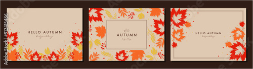 秋の紅葉   素材セット フレーム 背景 ベクターイラスト シンプル おしゃれ