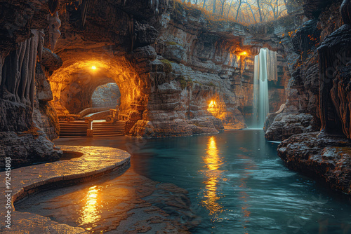 At twilight, cave becomes a captivating sanctuary where natural and ar photo