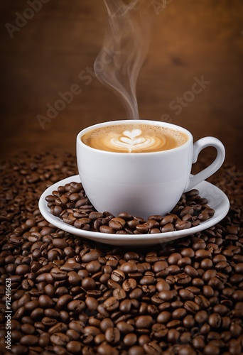 A cup of coffee, Espresso coffee with coffee beans