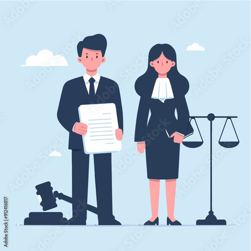 Judicial system people. Wooden tribunes with law representatives, jurors, accused, witness and prosecutor, court session, legal defence process or court tribunal