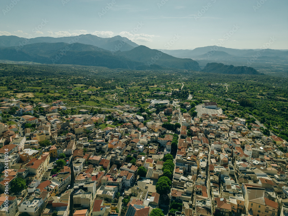 Aerial view of Dorgali, Nuoro, Sardinia, Italy.